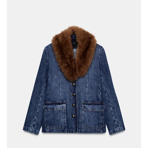 Denim Jacket with Faux Fur Collar - Picture 3 of 7